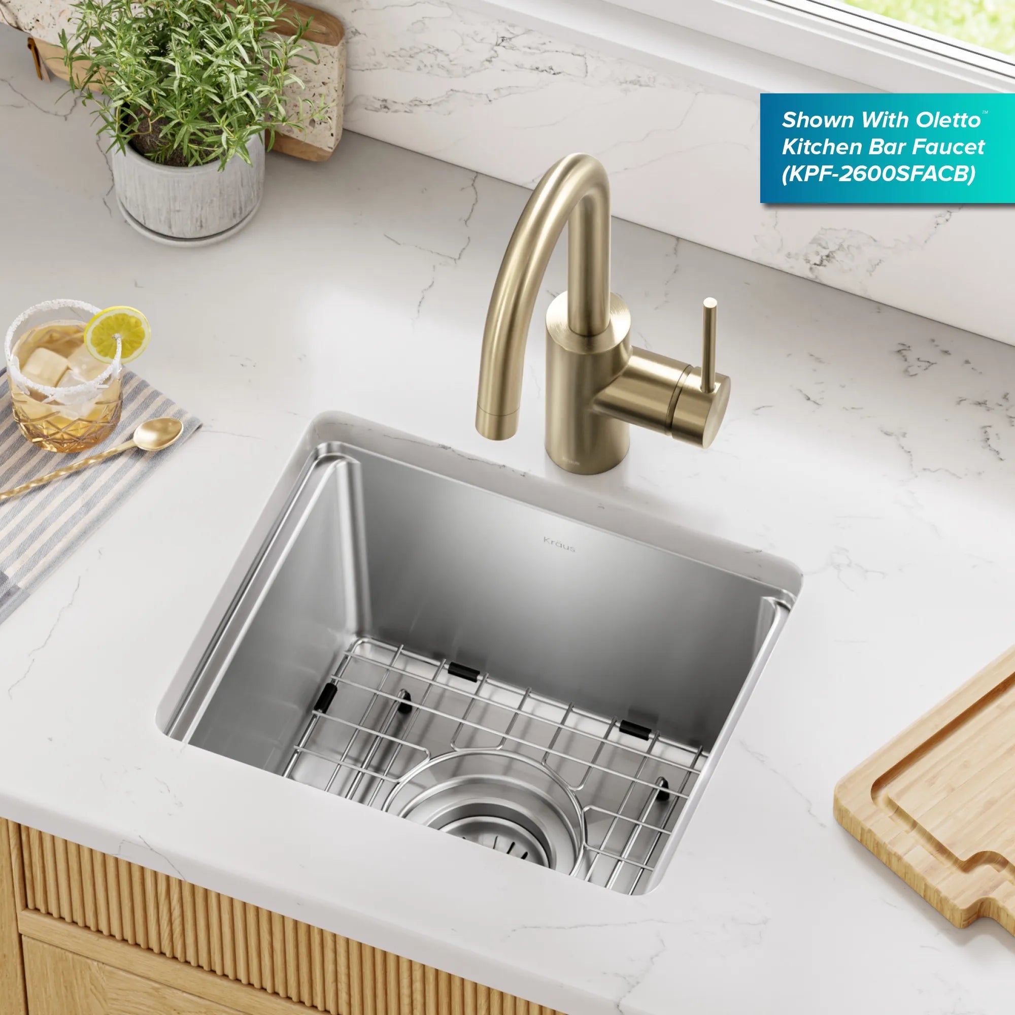 KRAUS Fairlane 15” Undermount Workstation Stainless Steel Bar Kitchen Sink 