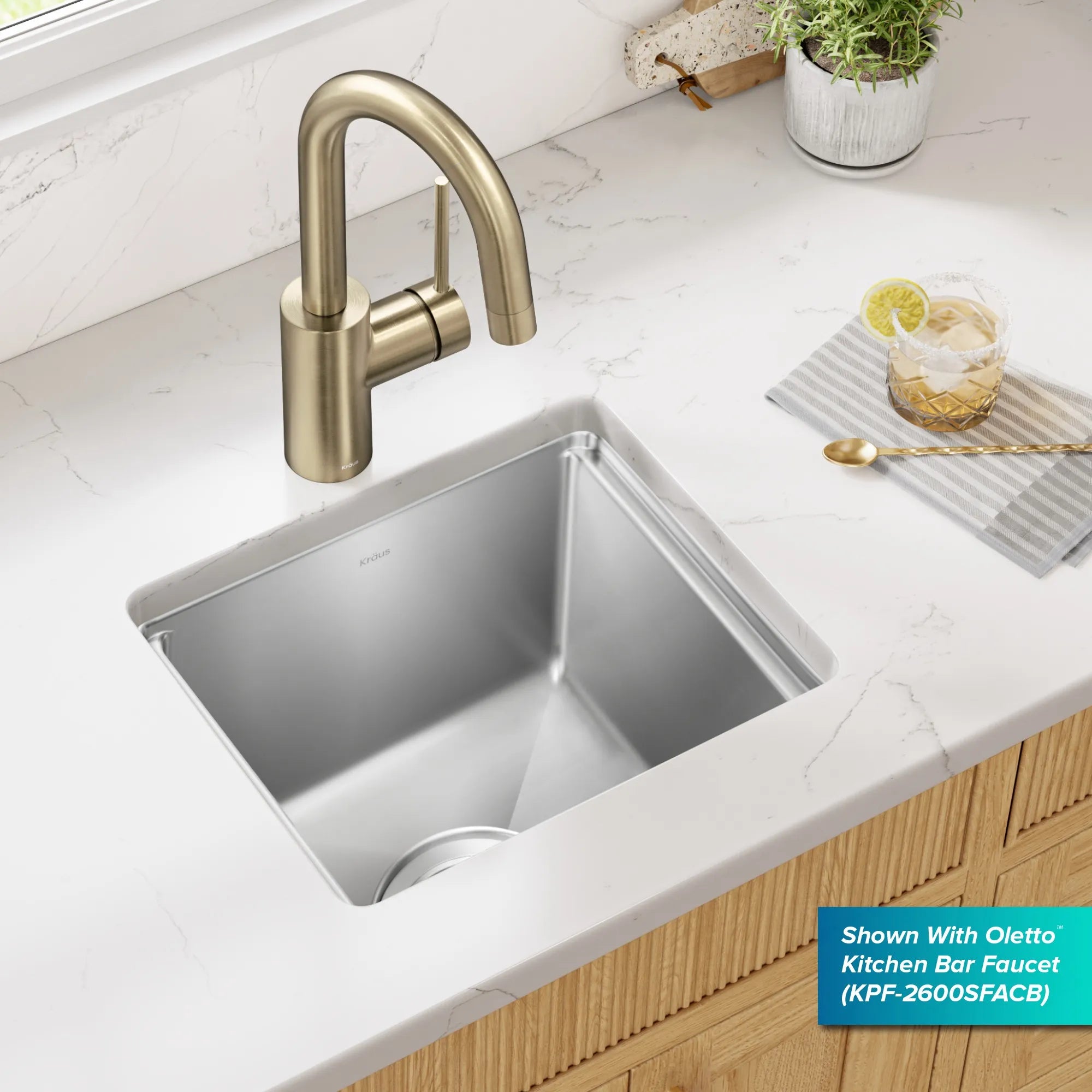 KRAUS Fairlane 15” Undermount Workstation Stainless Steel Bar Kitchen Sink 