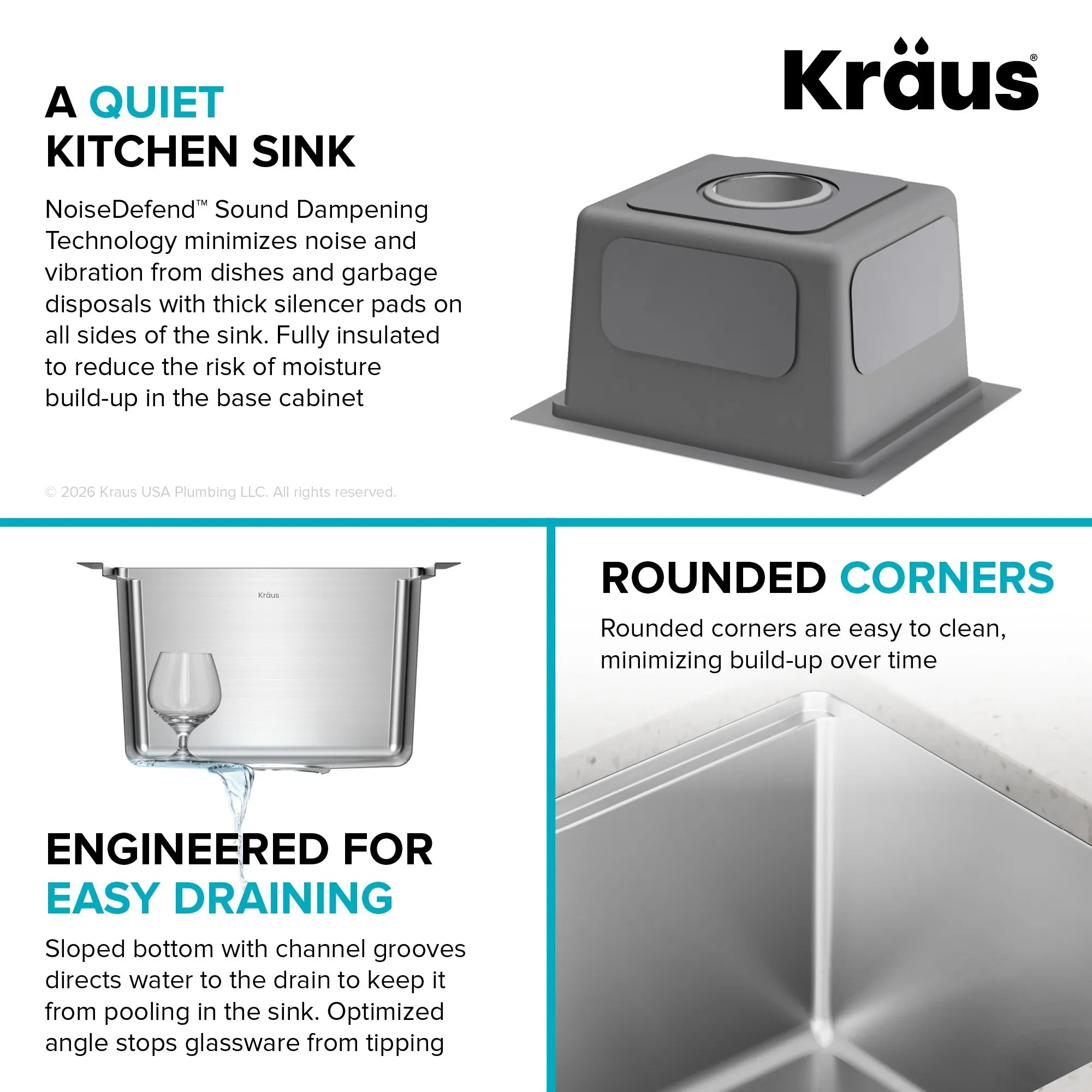 KRAUS Fairlane 15” Undermount Workstation Stainless Steel Bar Kitchen Sink 