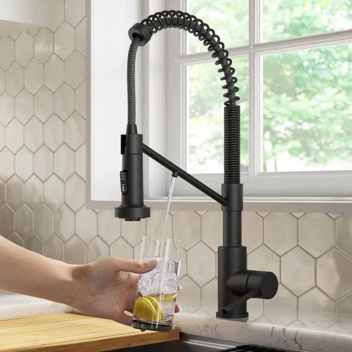 KRAUS Bolden 2-in-1 Pull-Down Single Handle Water Filter Kitchen Faucet in Matte Black with Purita 2-Stage Under-Sink Filtration System-DirectSinks