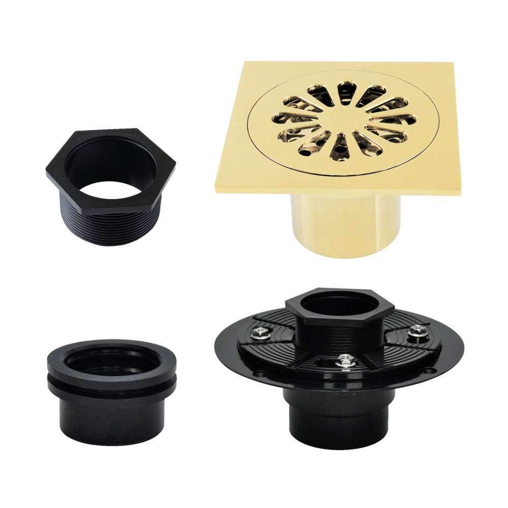 4" Brass Square Grid Shower Drain with Flange-DirectSinks