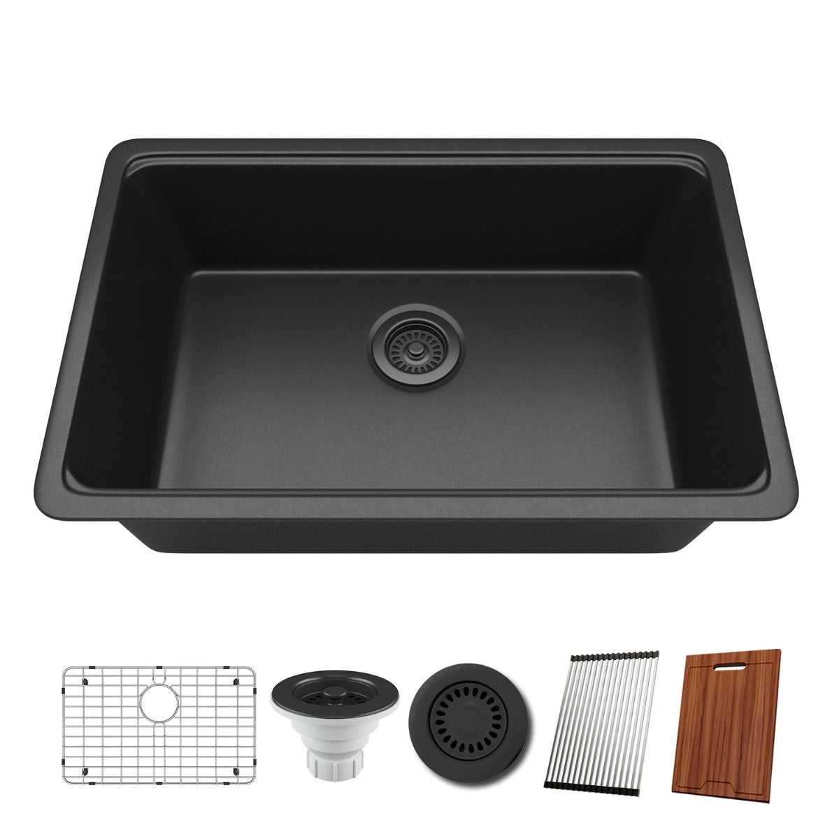 30" Single Bowl Composite Workstation Sink | Black