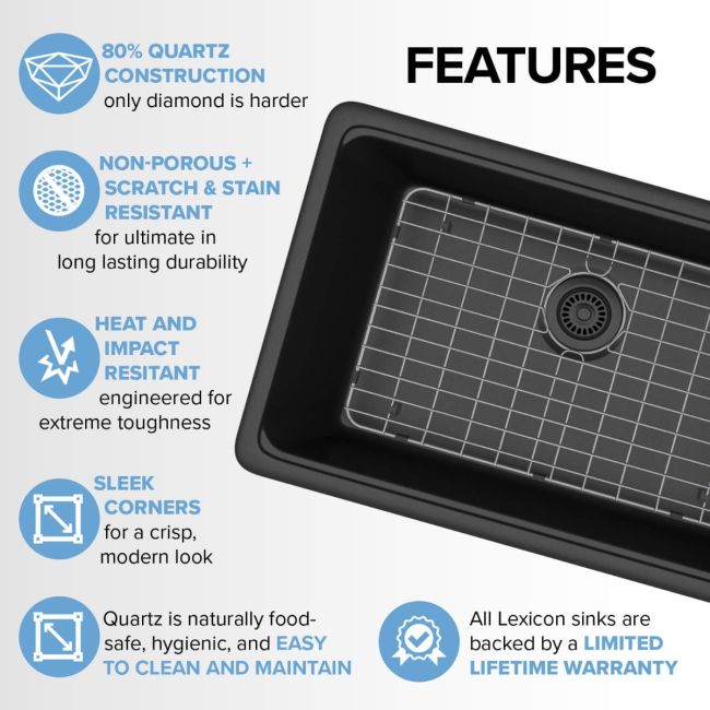 30" Single Bowl Composite Workstation Sink | Black
