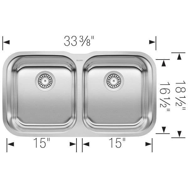 BLANCO 33" Stellar Equal Double Bowl Undermount Kitchen Sink