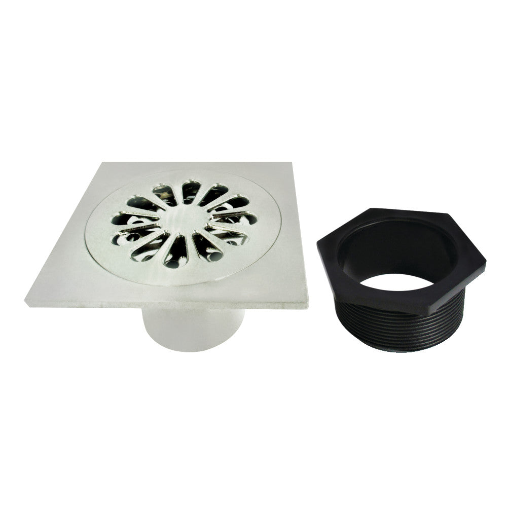 Sunburst 4" Brass Square Grid Shower Drain with Flange and Hair Trap-DirectSinks