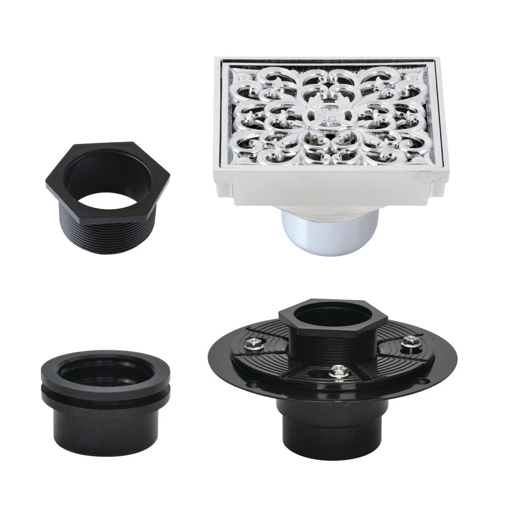 4" Brass Square Grid Shower Drain with Flange-DirectSinks