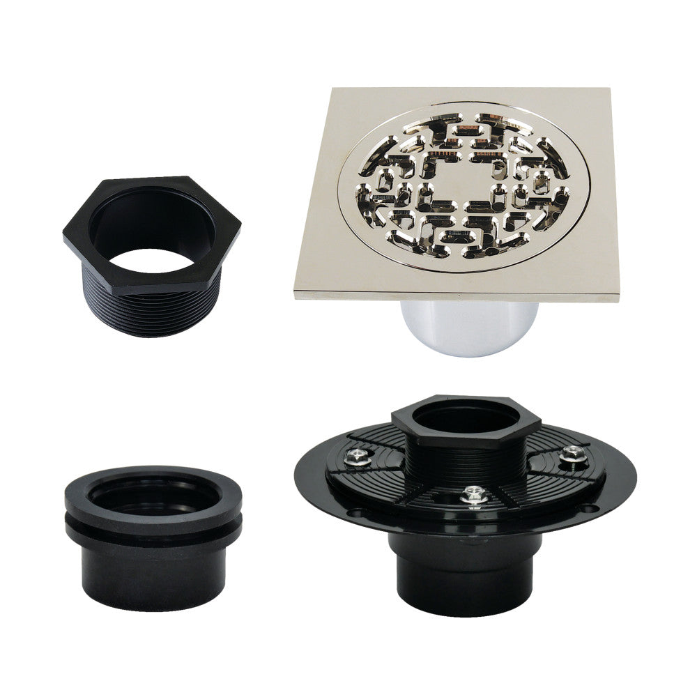 4" Brass Square Grid Shower Drain with Flange-DirectSinks