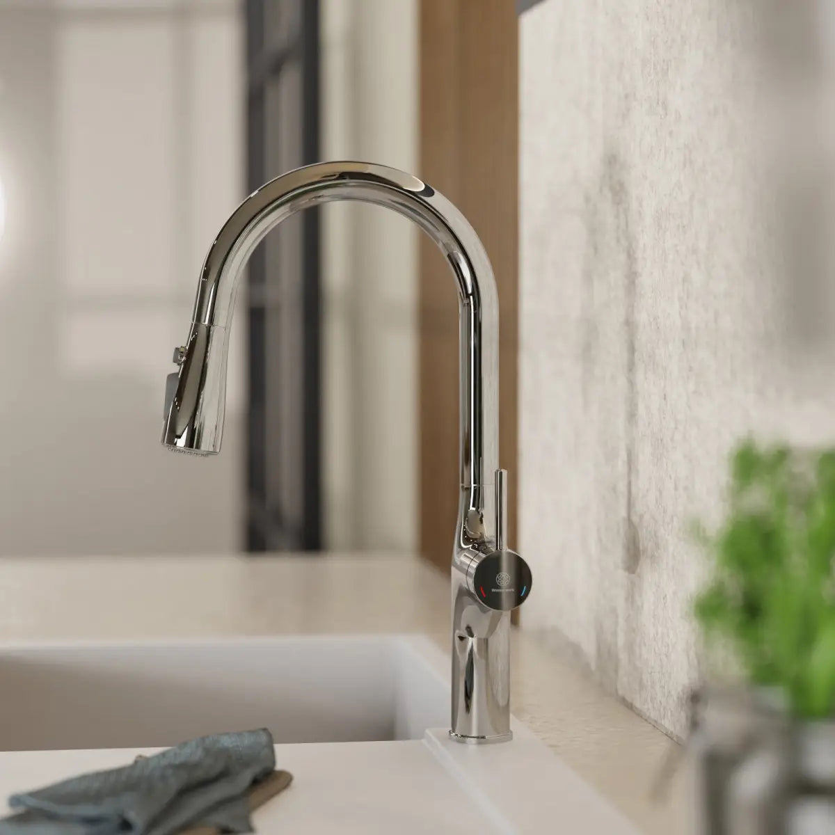 Wasserwerk Arched Pull-Down Kitchen Faucet in Chrome