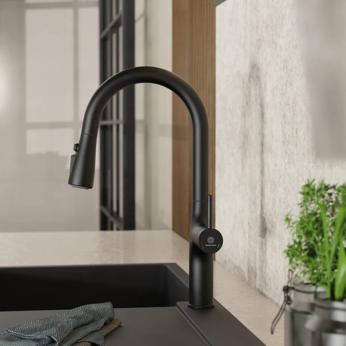 Wasserwerk Arched Pull-Down Kitchen Faucet in Matte Black