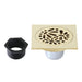 Floral 4" Brass Square Grid Shower Drain with Flange and Hair Trap-DirectSinks