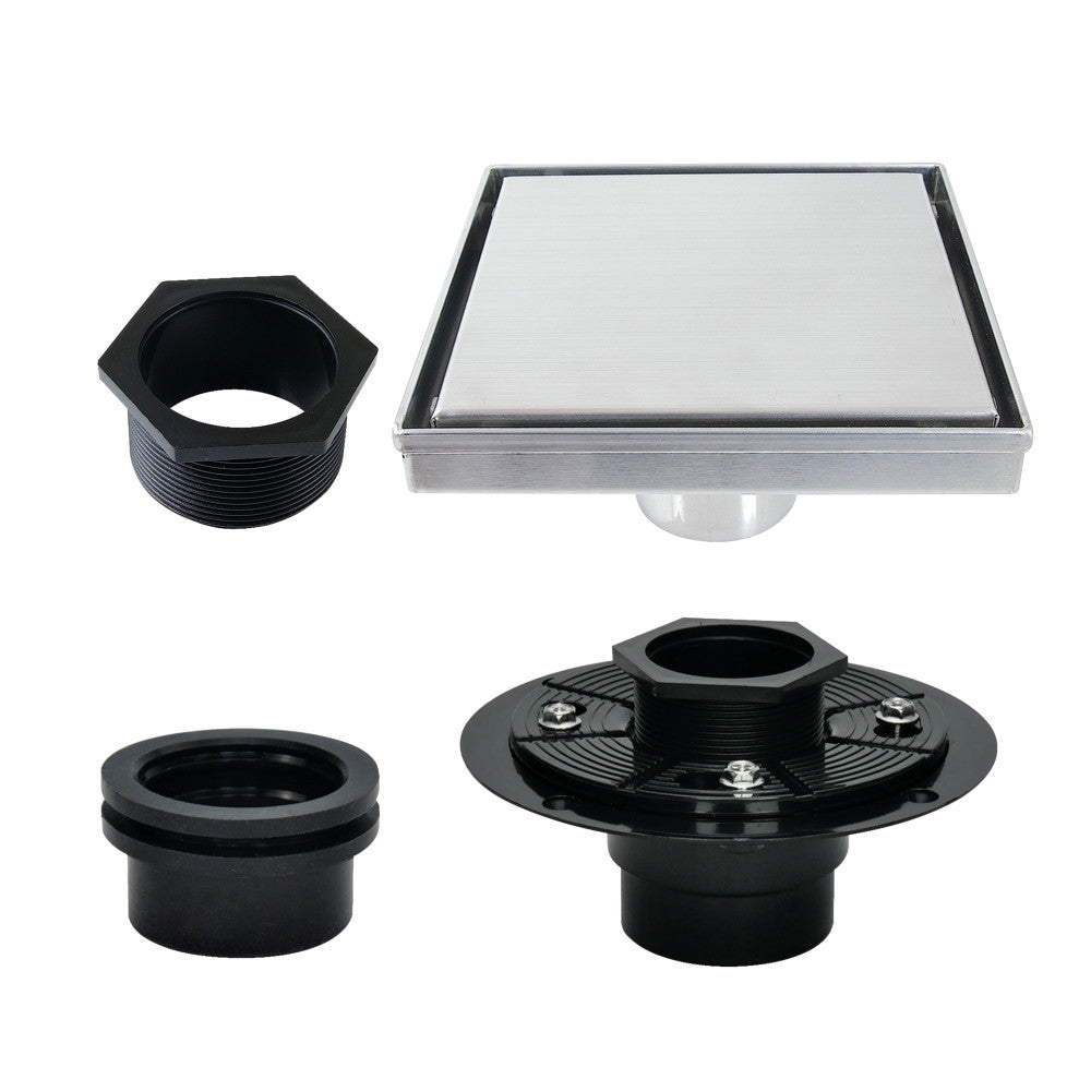 4" Stainless Steel Square Shower Drain with Flange-DirectSinks
