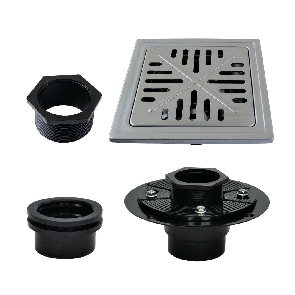 6" Stainless Steel Square Grid Shower Drain with Flange-DirectSinks