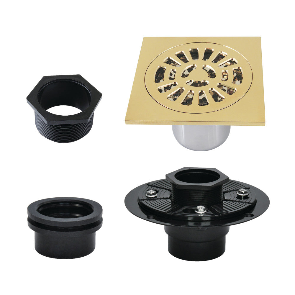 4" Brass Square Grid Shower Drain with Flange-DirectSinks