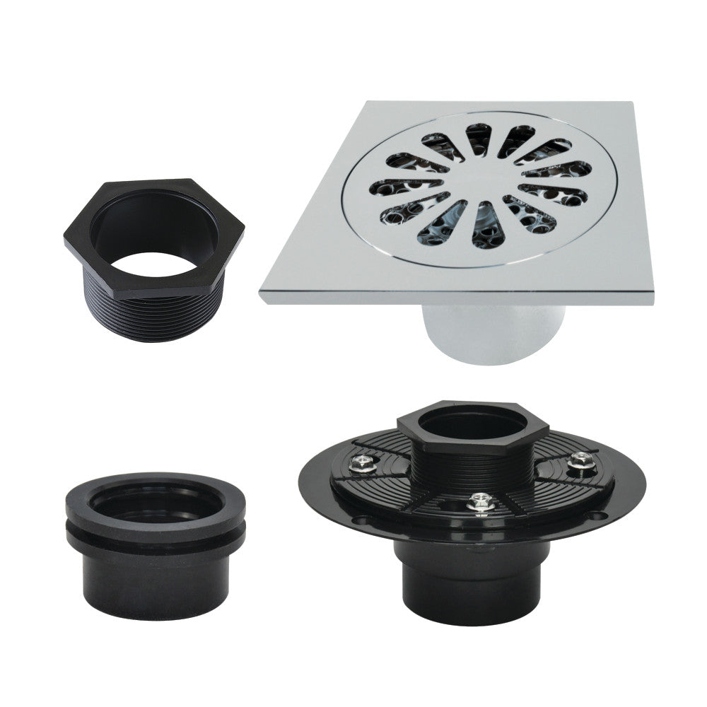 4" Brass Square Grid Shower Drain with Flange-DirectSinks