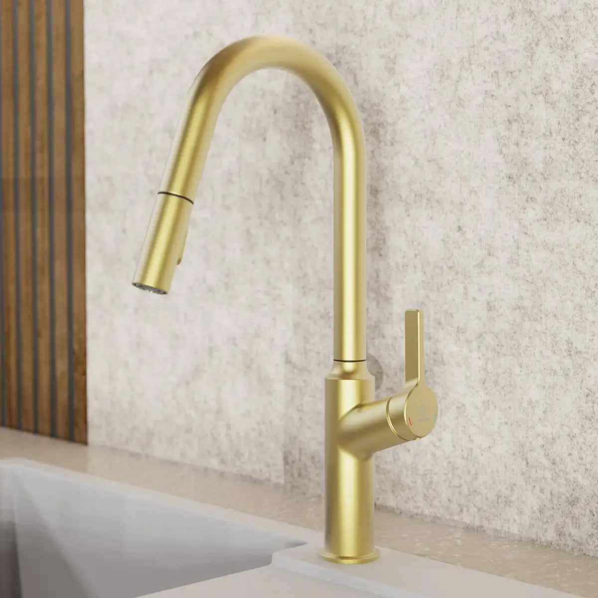 Wasserwerk Kitchen Faucet with Curved Spout in Brushed Gold