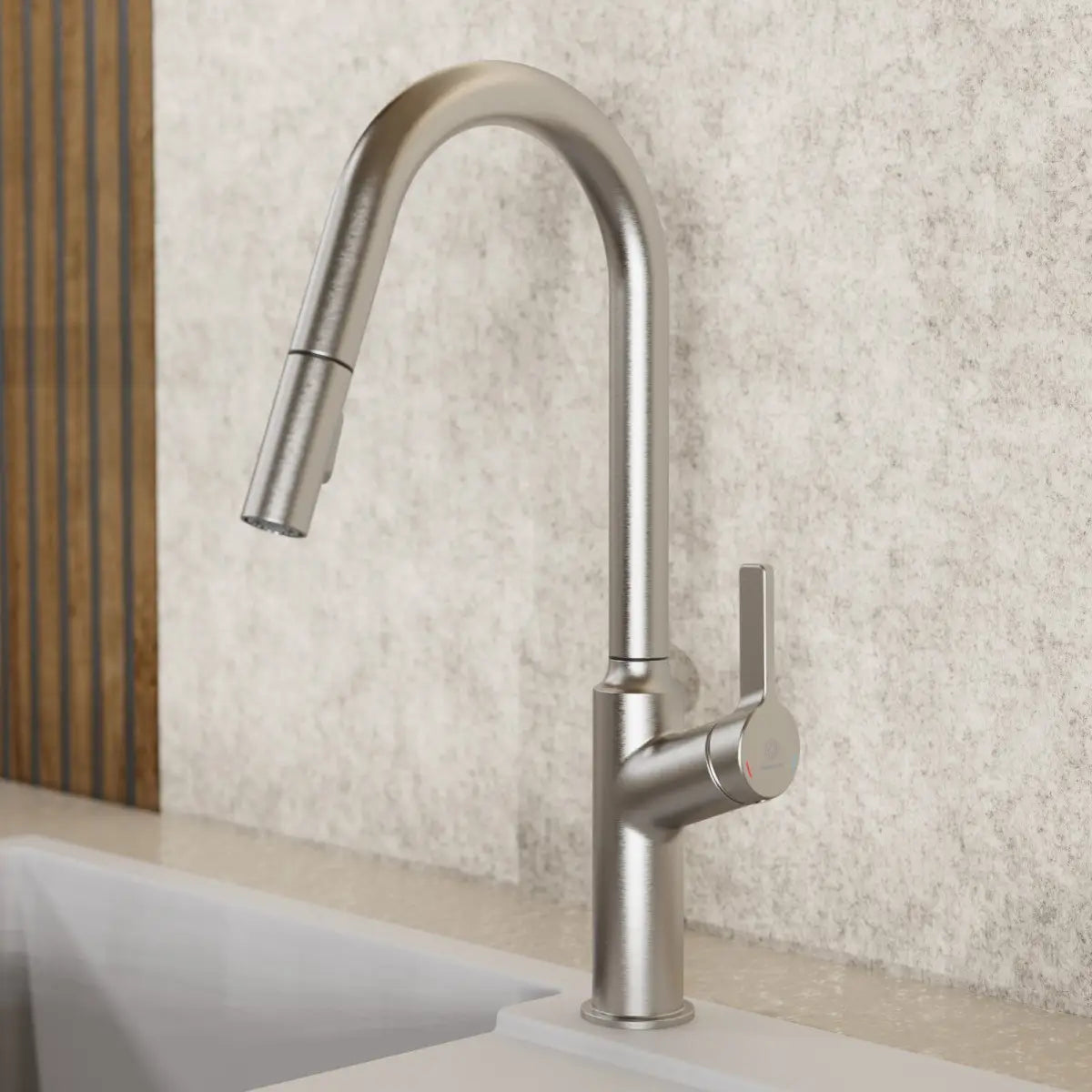 Wasserwerk Kitchen Faucet with Curved Spout in Brushed Nickel