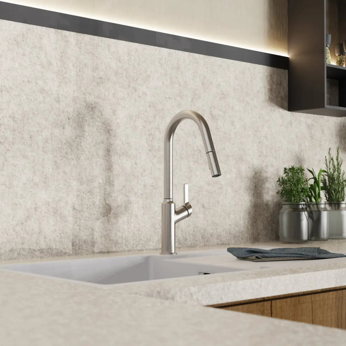 Wasserwerk Kitchen Faucet with Curved Spout in Brushed Nickel
