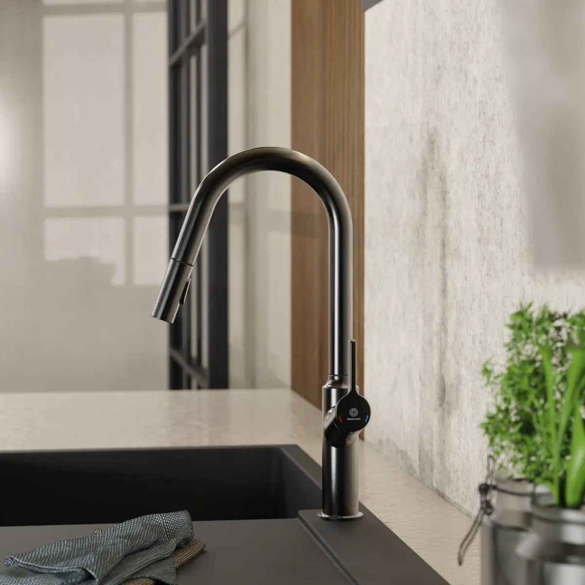 Wasserwerk Kitchen Faucet with Curved Spout in Matte Graphite