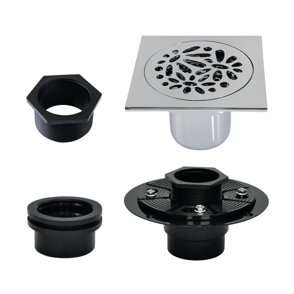 4" Brass Square Grid Shower Drain with Flange-DirectSinks