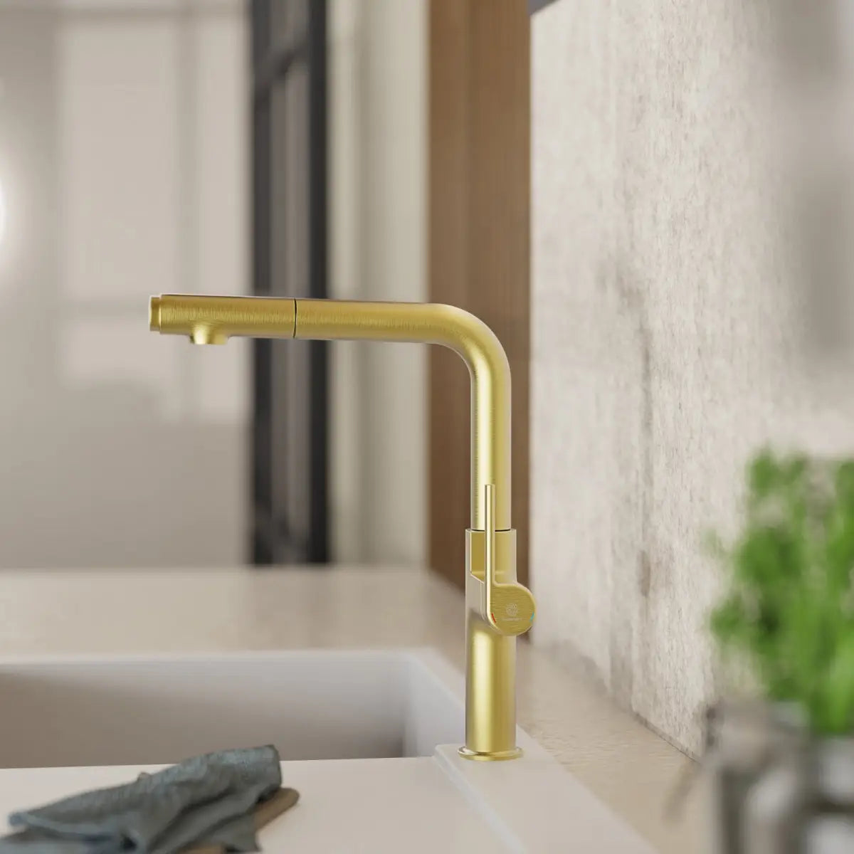 Wasserwerk Single Hole Straight Spout Kitchen Faucet in Brushed Gold