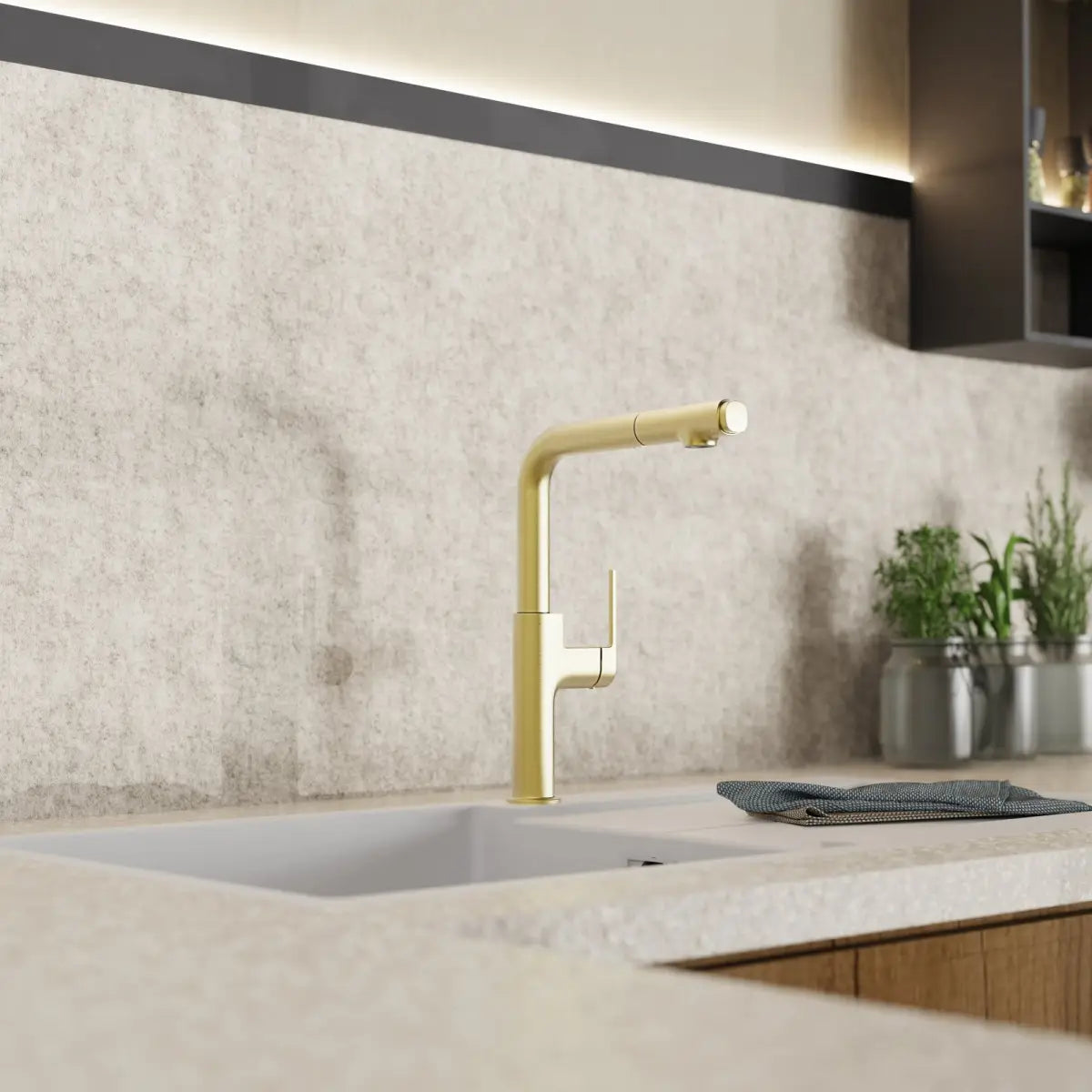 Wasserwerk Single Hole Straight Spout Kitchen Faucet in Brushed Gold