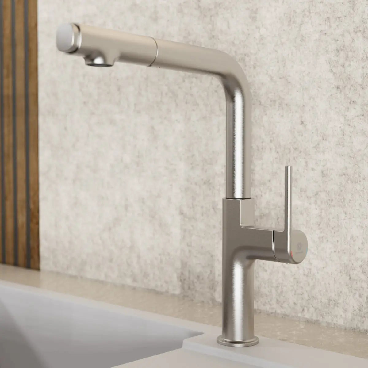 Wasserwerk Kitchen Faucet with Straight Pull-Out Spout in Brushed Nickel
