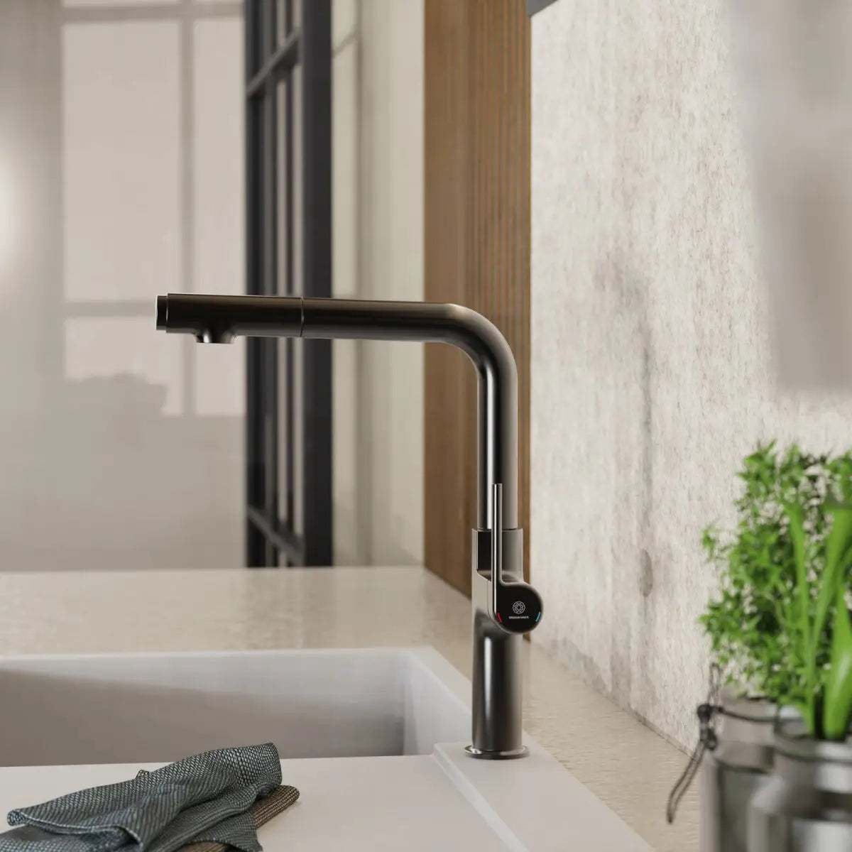 Wasserwerk Kitchen Faucet with Straight Pull-Out Spout in Matte Graphite
