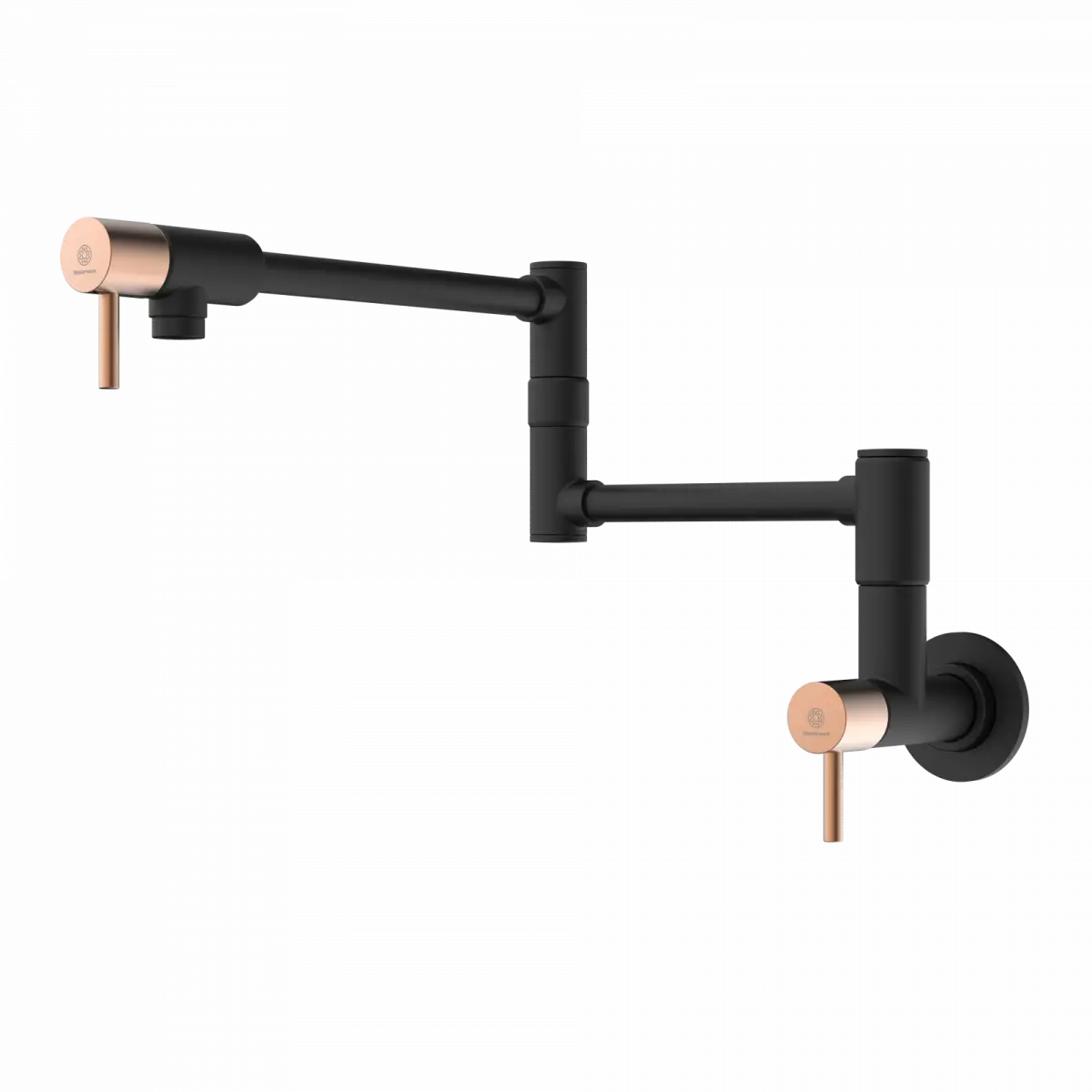 Wasserwerk Wall Mounted Articulating Pot Filler in Matte Black & Rose Gold