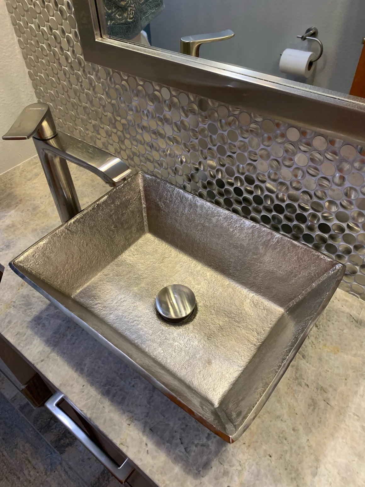 Terra Firma Brass 15" x 11" Rectangular Vessel Sink in Nickel Plated Copper