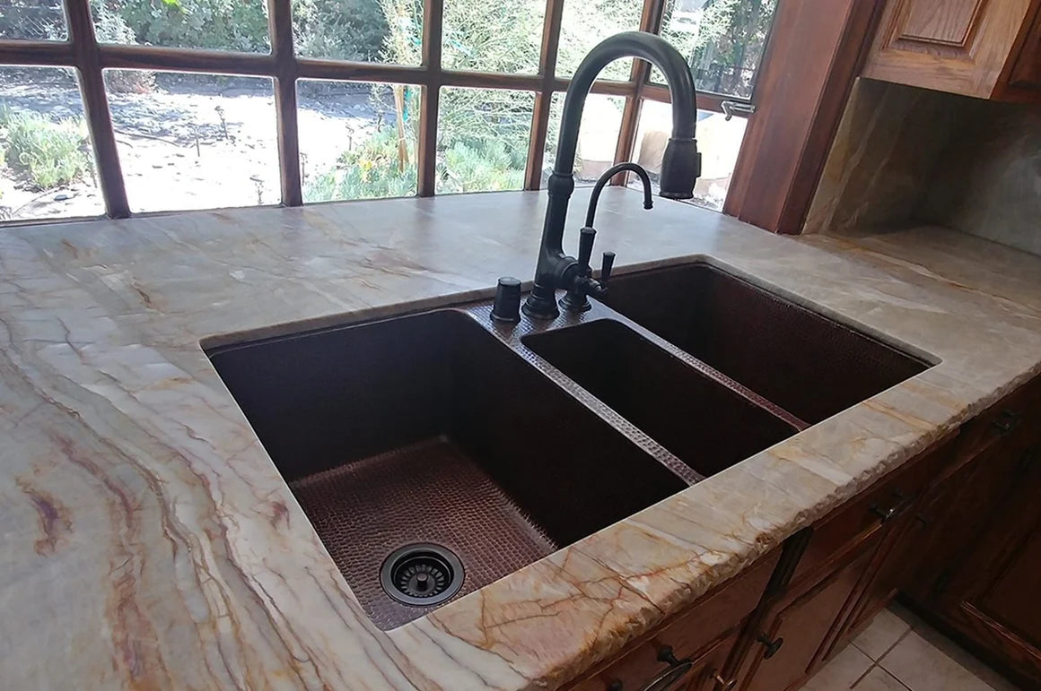 Premier Copper Products 42" Hammered Copper Kitchen Triple Basin Sink