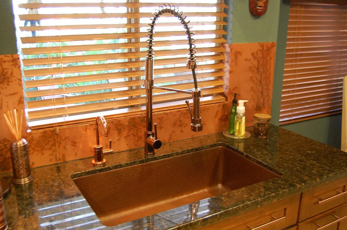 Premier Copper Products 33" Antique Hammered Copper Kitchen Single Basin Sink-DirectSinks