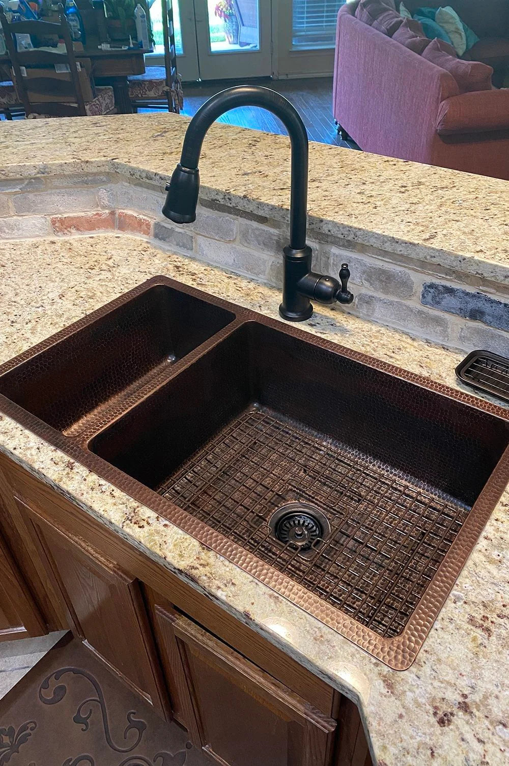 Premier Copper Products 33" Hammered Copper Kitchen 25/75 Double Basin Sink