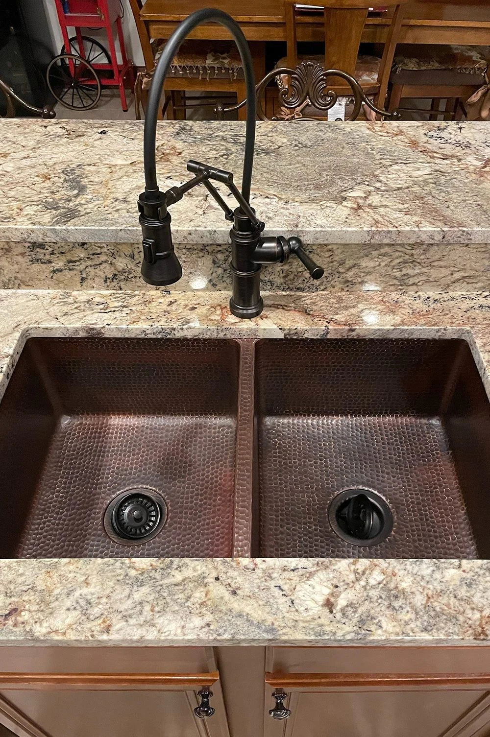 Premier Copper Products 33" Hammered Copper Kitchen 50/50 Double Basin Sink