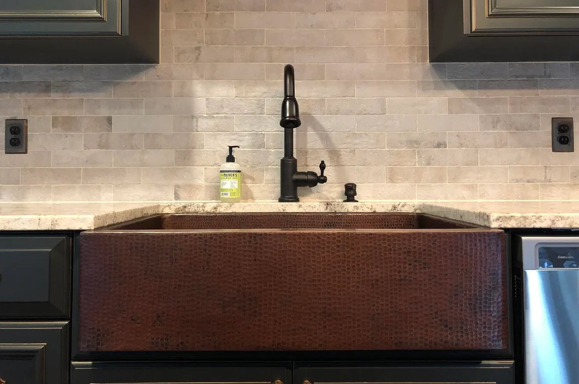 Premier Copper Products 33" Hammered Copper Kitchen Apron Single Basin Sink