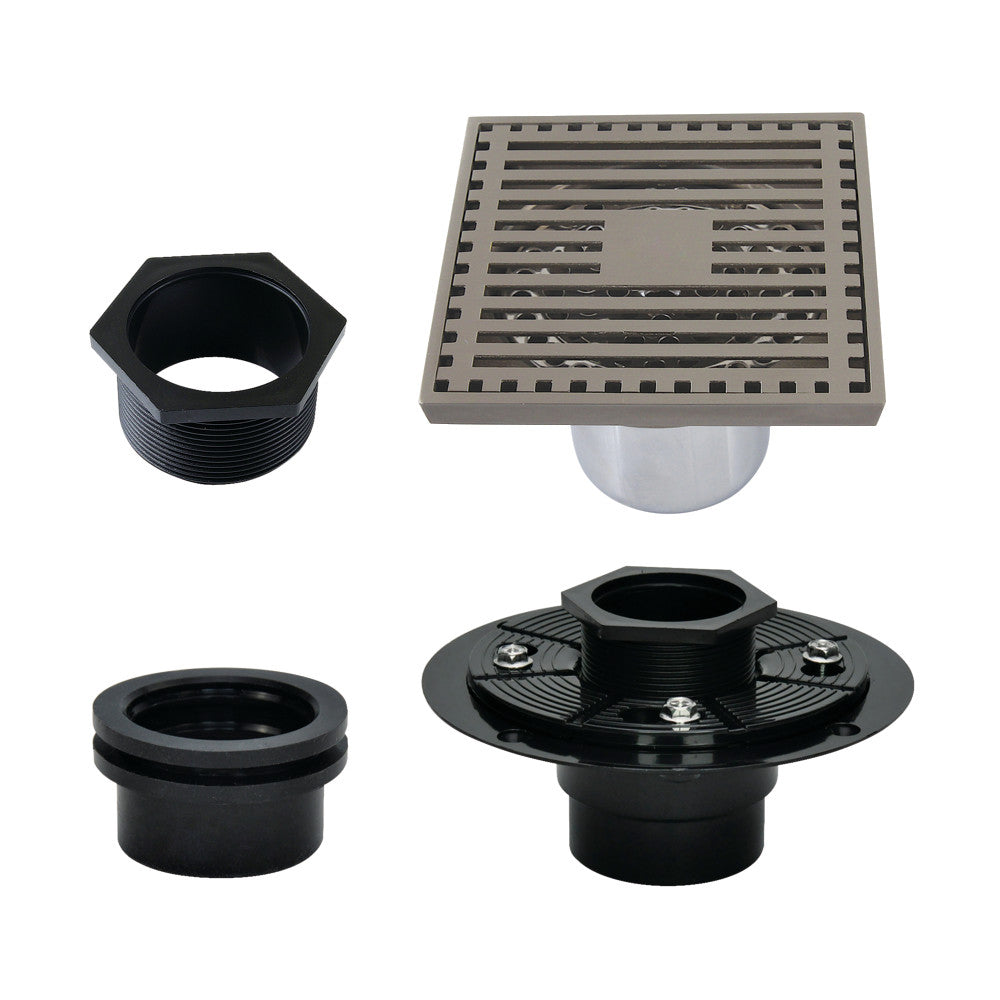 4" Brass Square Grid Shower Drain with Flange-DirectSinks