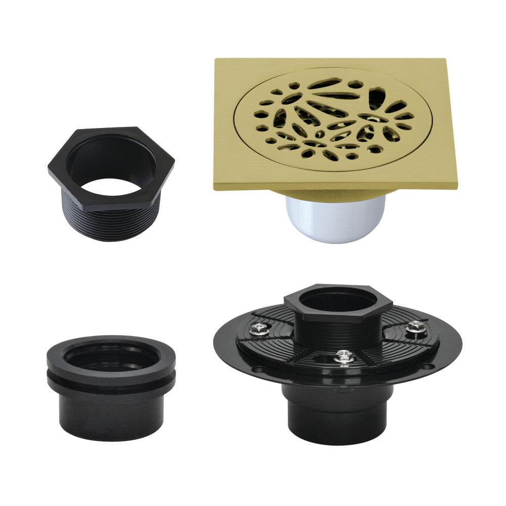 4" Brass Square Grid Shower Drain with Flange-DirectSinks