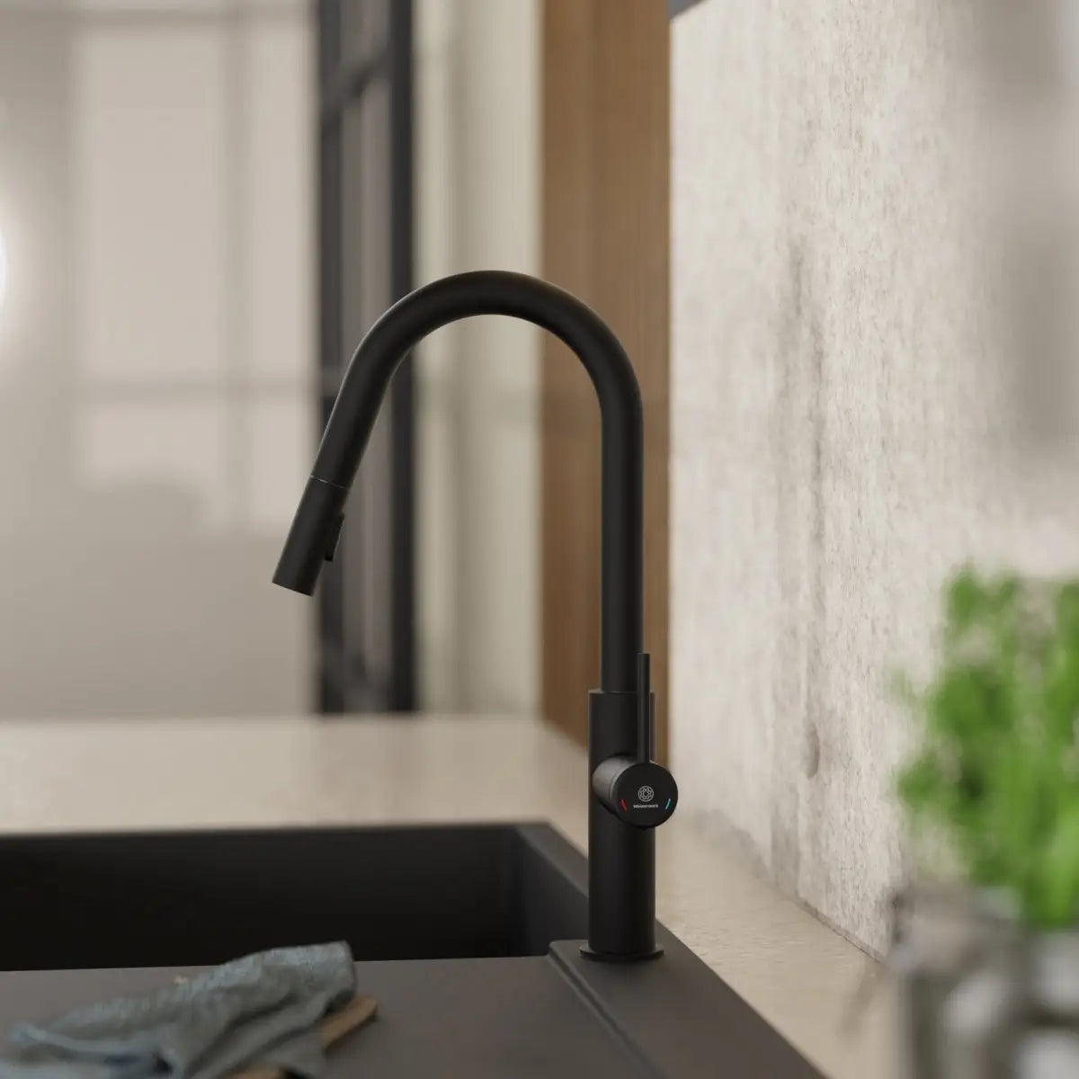 Wasserwerk Kitchen Faucet with Curved Pull-Down Spout in Matte Black