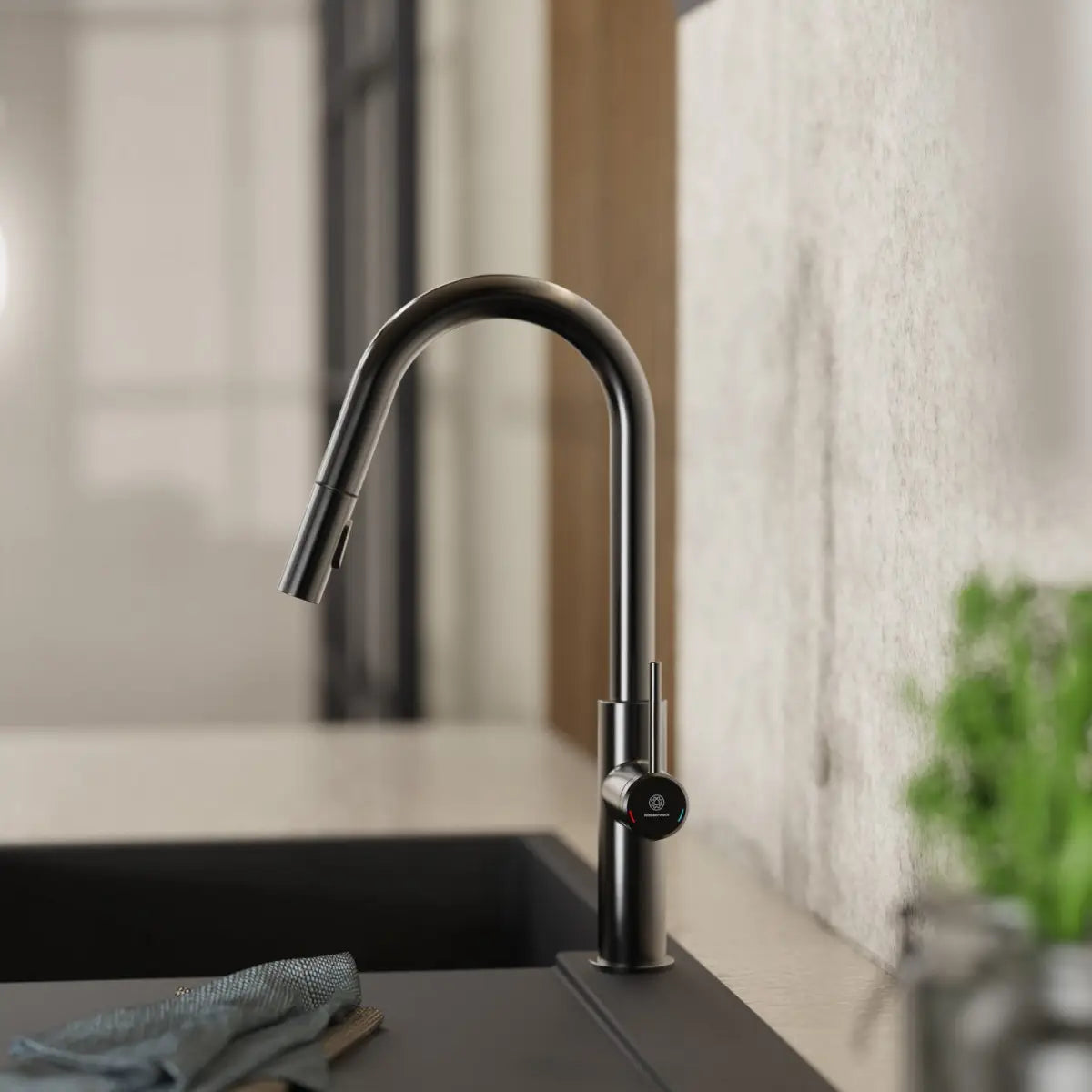 Wasserwerk Kitchen Faucet with Curved Pull-Down Spout in Matte Graphite