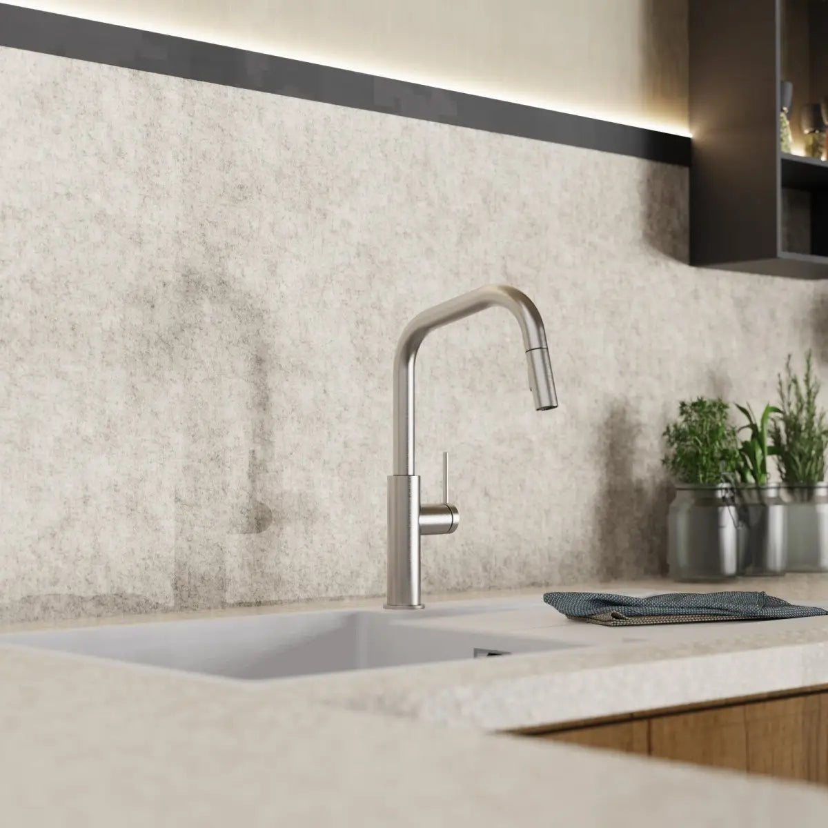 Wasserwerk Kitchen Faucet with Angled Spout Pull-Down Sprayer in Brushed Nickel