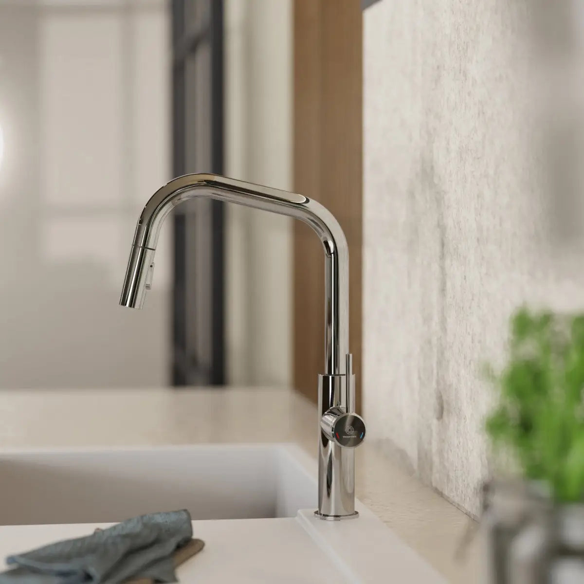 Wasserwerk Kitchen Faucet with Angled Spout Pull-Down Sprayer in Chrome