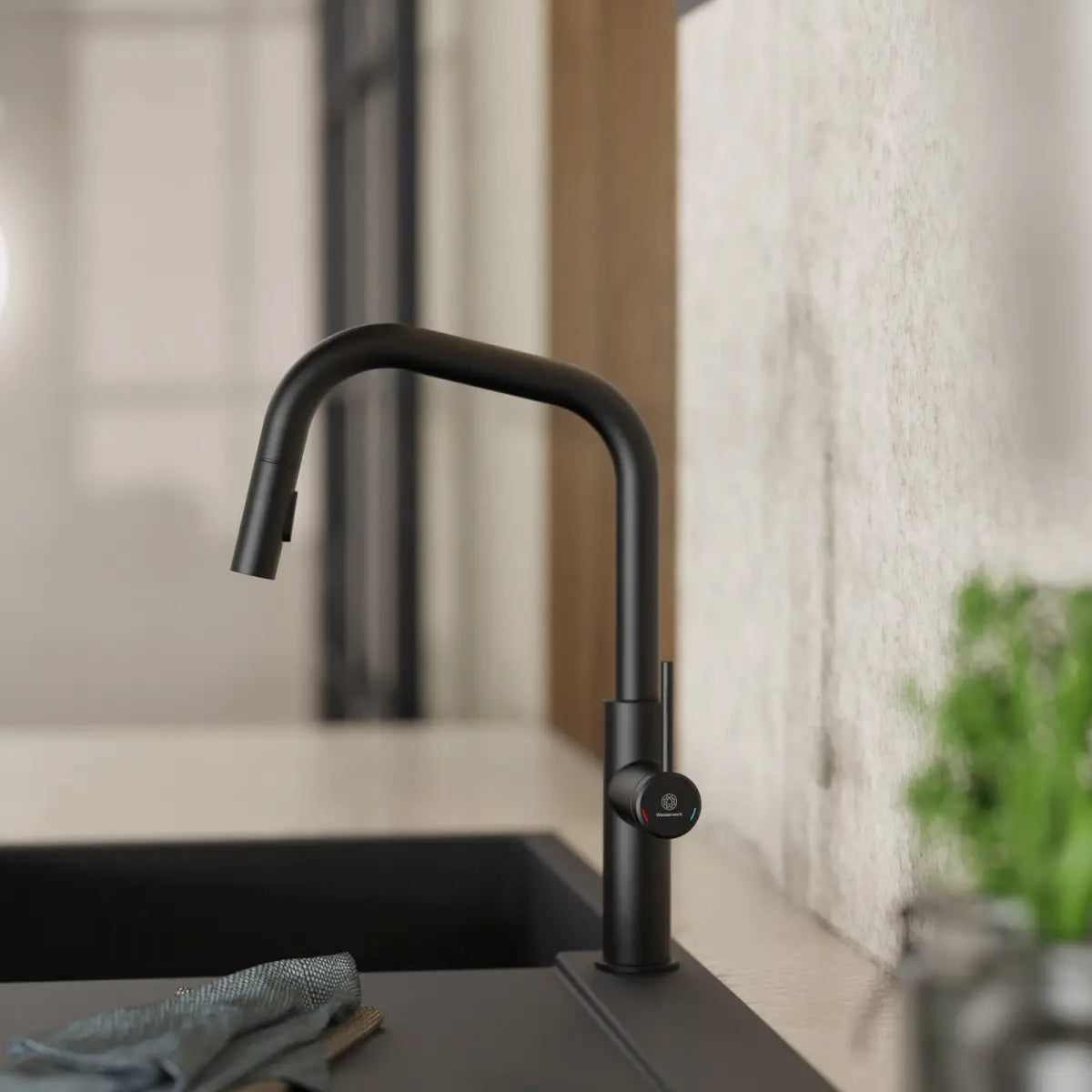 Wasserwerk Kitchen Faucet with Angled Spout Pull-Down Sprayer in Matte Black