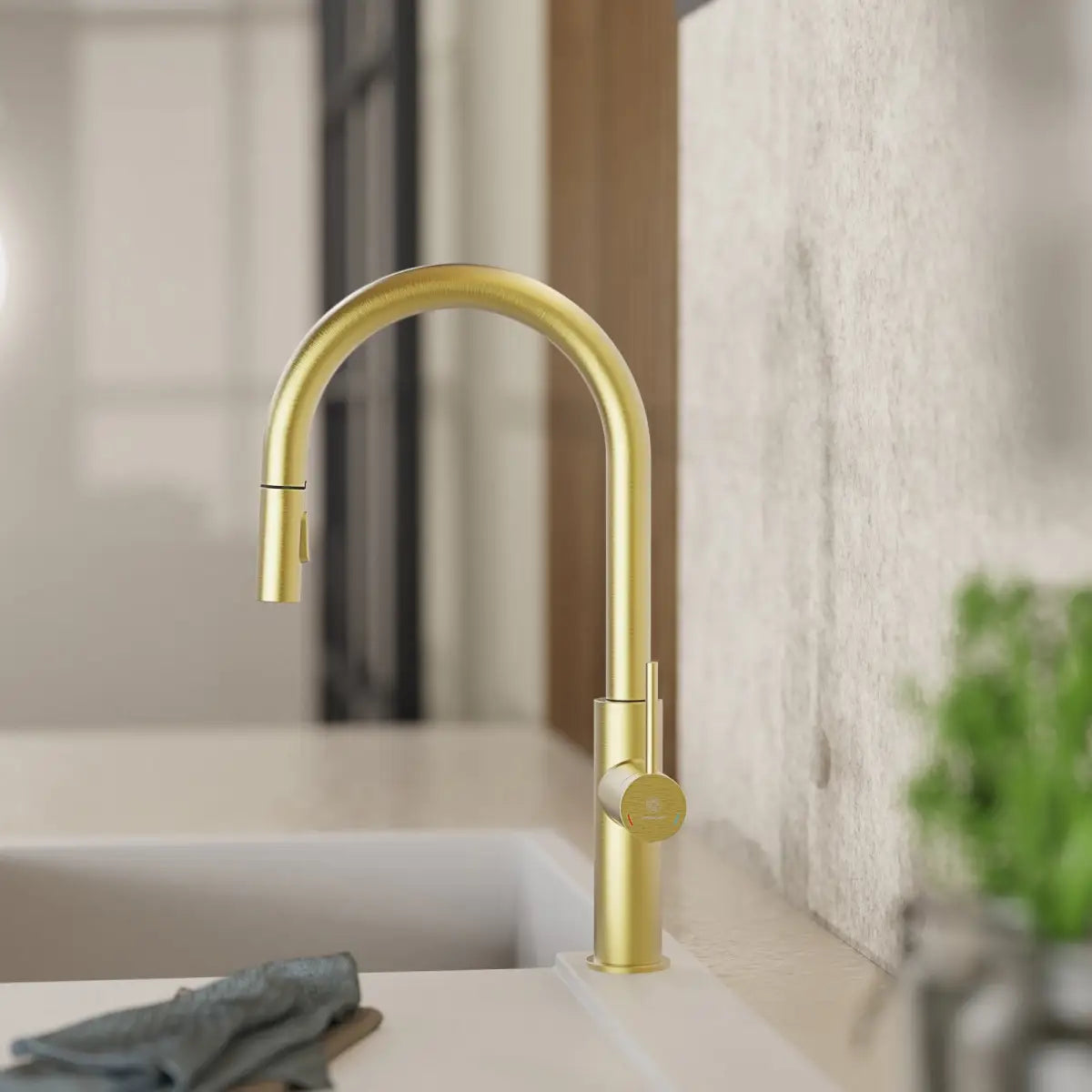 Wasserwerk Kitchen Faucet with Arch Pull-Down Spout in Brushed Gold