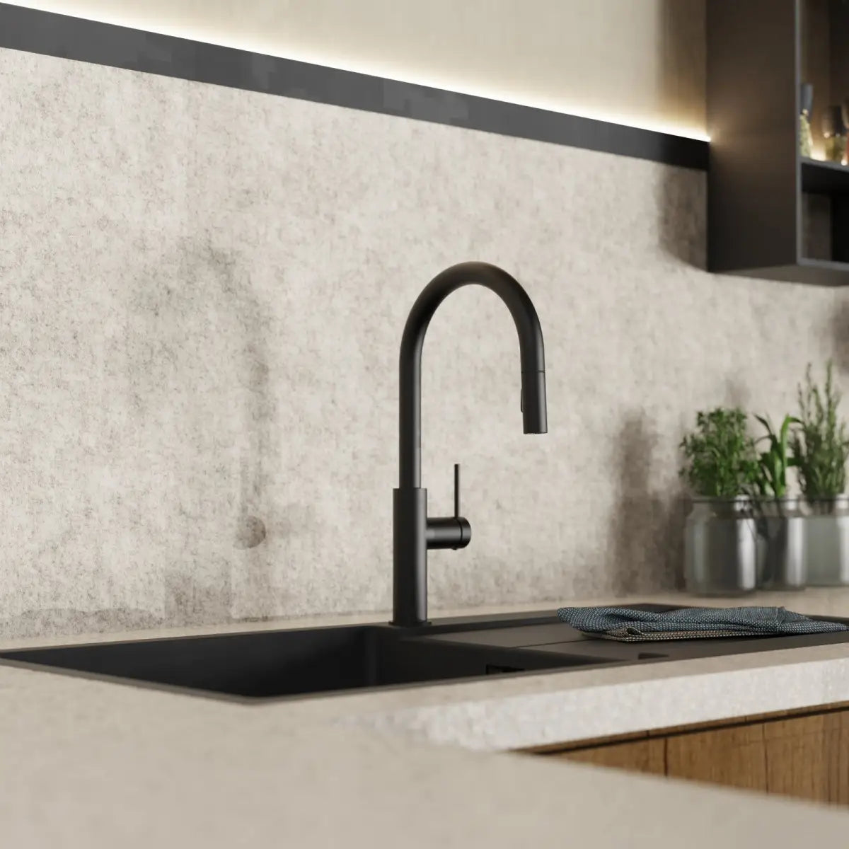 Wasserwerk Kitchen Faucet with Arch Pull-Down Spout in Matte Black