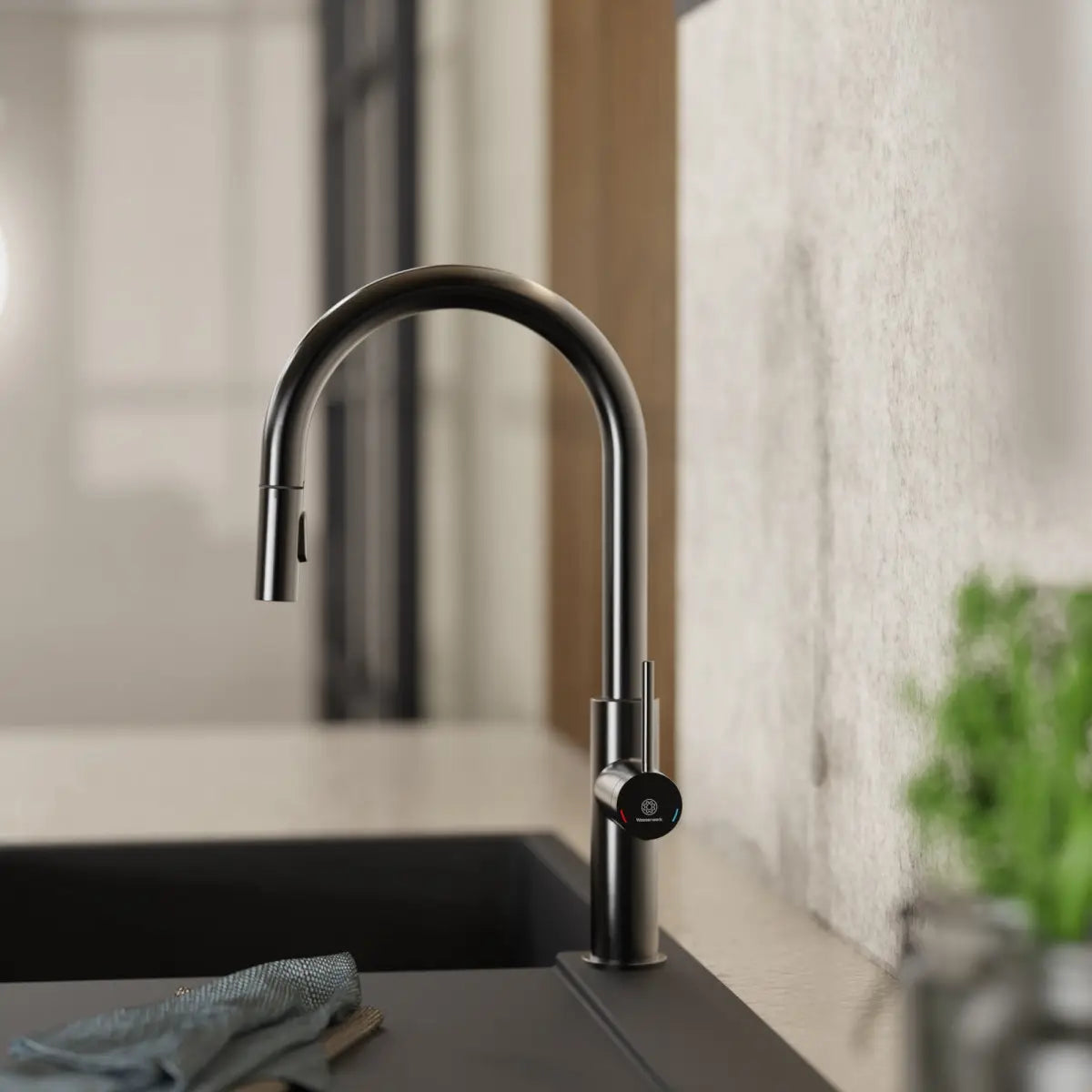 Wasserwerk Kitchen Faucet with Arch Pull-Down Spout in Matte Graphite
