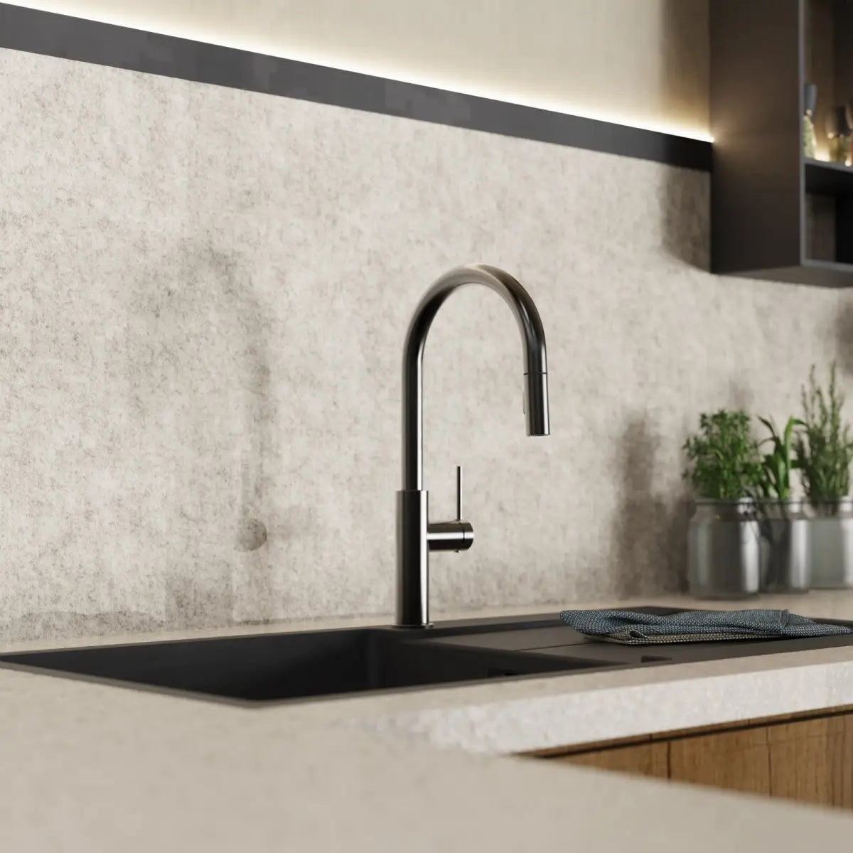 Wasserwerk Kitchen Faucet with Arch Pull-Down Spout in Matte Graphite