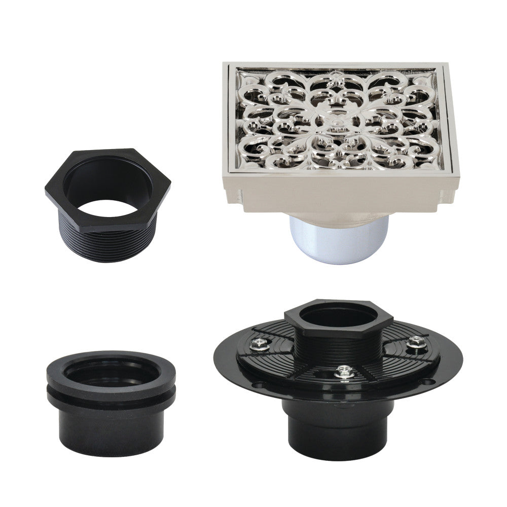 4" Brass Square Grid Shower Drain with Flange-DirectSinks