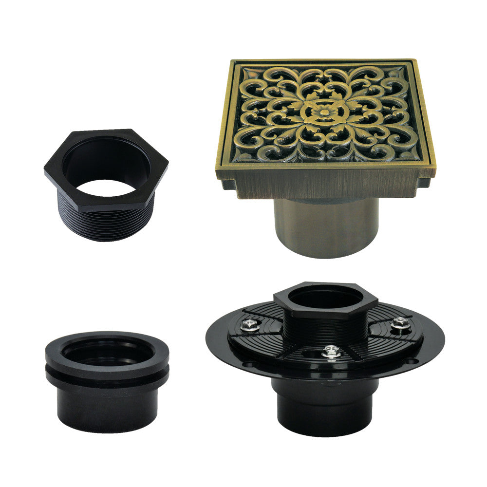 4" Brass Square Grid Shower Drain with Flange-DirectSinks