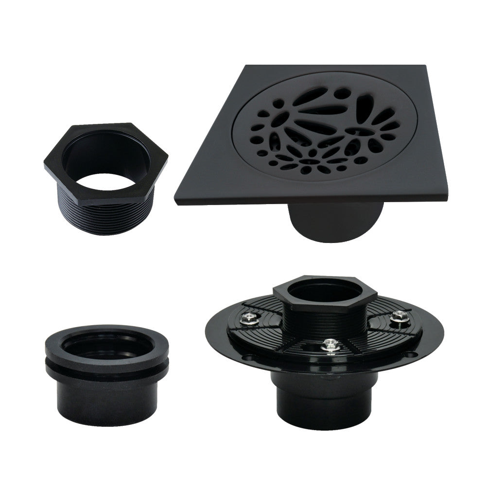 4" Brass Square Grid Shower Drain with Flange-DirectSinks