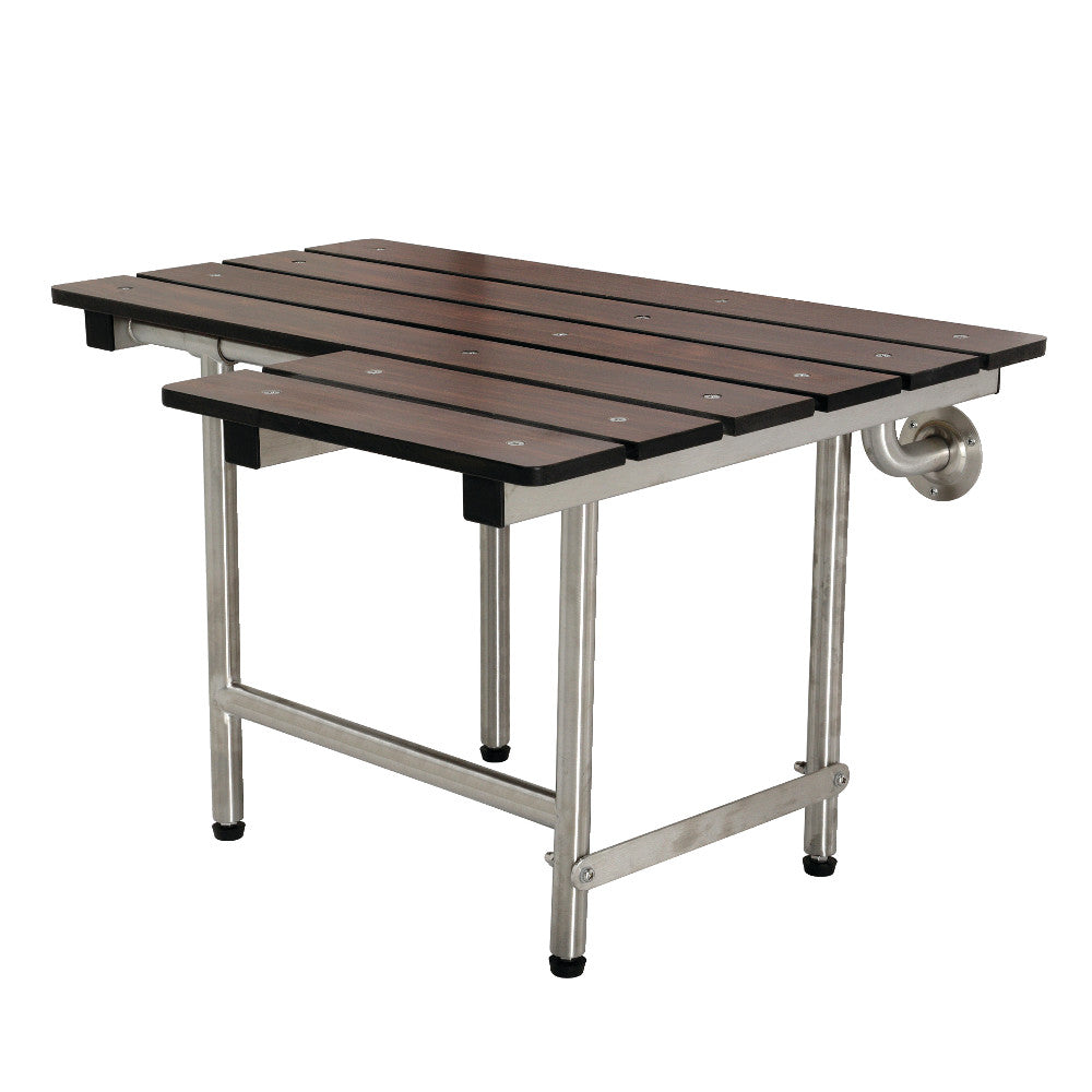 28" x 21" Wall Mount Fold Down Shower Seat with Additional Floor Supports in Dark Mahogany Wood Grain & Stainless-DirectSinks