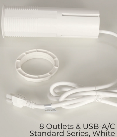 White power strip with 8 outlets and USB-A/C ports